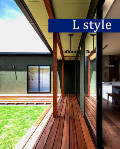 be-plus、パッシブデザインの家。Ｌの字形の屋内居住空間と広がるウッドデッキが魅力。